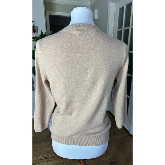 Talbots Pure Cashmere Sweater M Tan Beige Crew Neck Soft Luxury Knit Classic - Picture 3 of 5